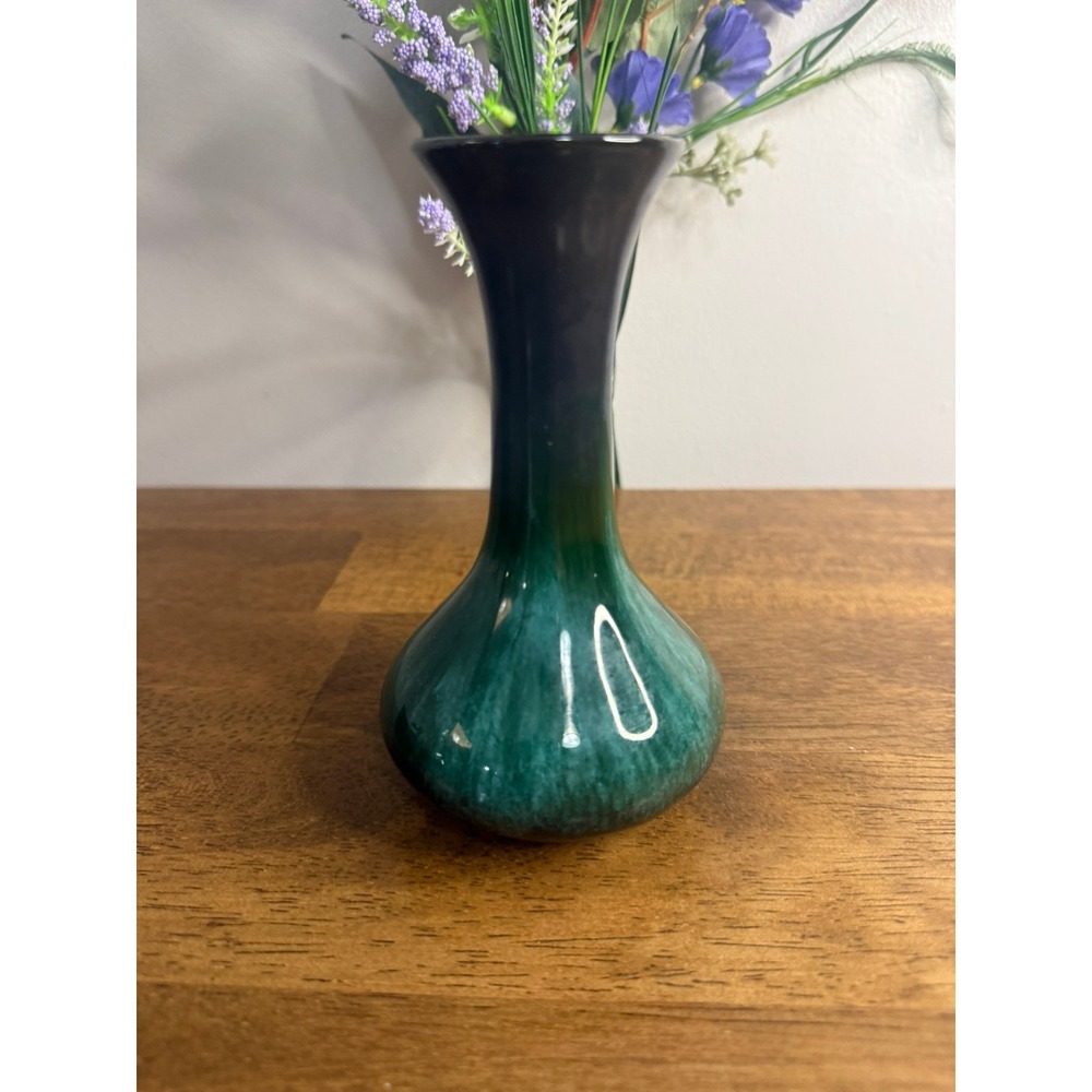 Blue Mountain Pottery Bud Vase Green Black Drip Glaze MCM Canada Vintage Decor‎